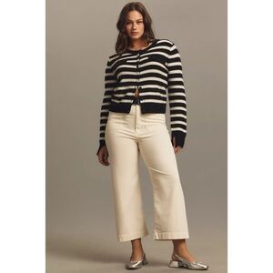 Anthropologie Maeve Colette Corduroy Cropped Wide Leg Pants Ivory Cream Sz 32